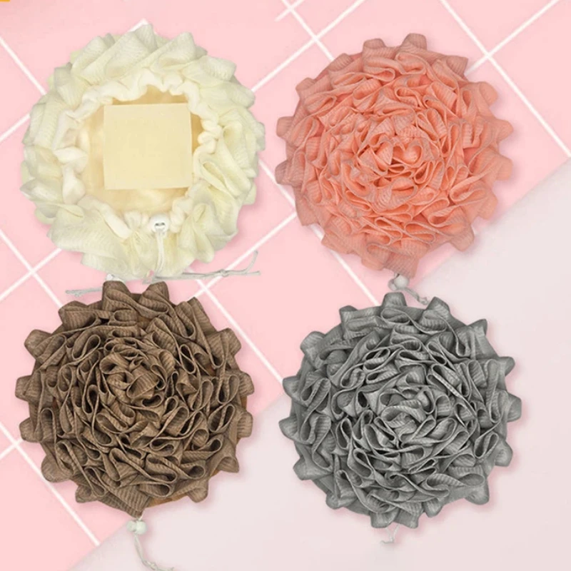 2-In-1 Bath Ball Towel Loofah With Drawstring Closure For Soap Soft Exfoliating Mesh Shower Sponge Skin Care Bathing Tool