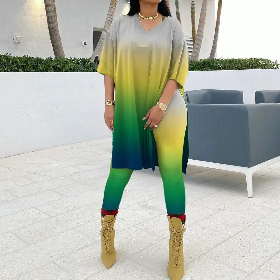 Plus Size Tie Dye Print Set weibliches langes Hemd zweiteiliges Hosen-Outfit lässiges Sweatshirt Sommer passende Sets für Frauen