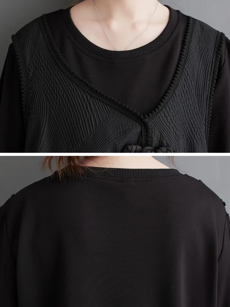 Blusa irregular de grandes dimensões para mulheres, blusas de manga comprida, saias soltas plissadas, moda feminina, outono, conjunto de 2 peças