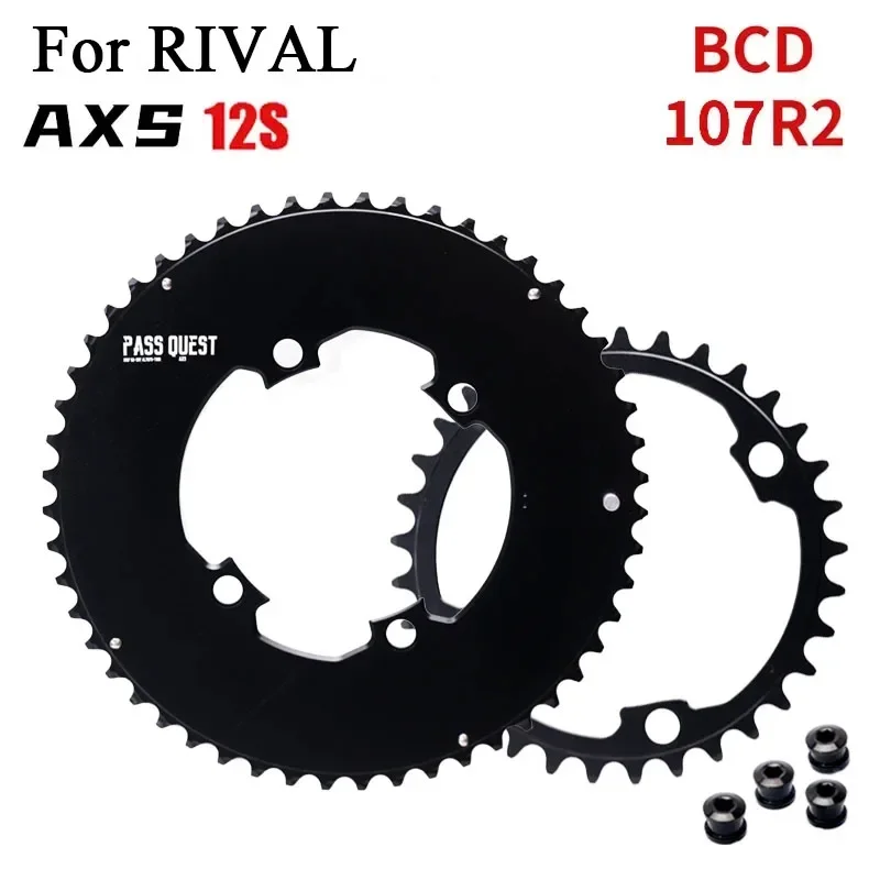 PASS QUEST 107BCD DOUBLE Chainring MTB Road Bike 46-33T 48-35T 50-37T 52-39T 2X 107 bcd Chainwheel for Sram Rival AXS 12S