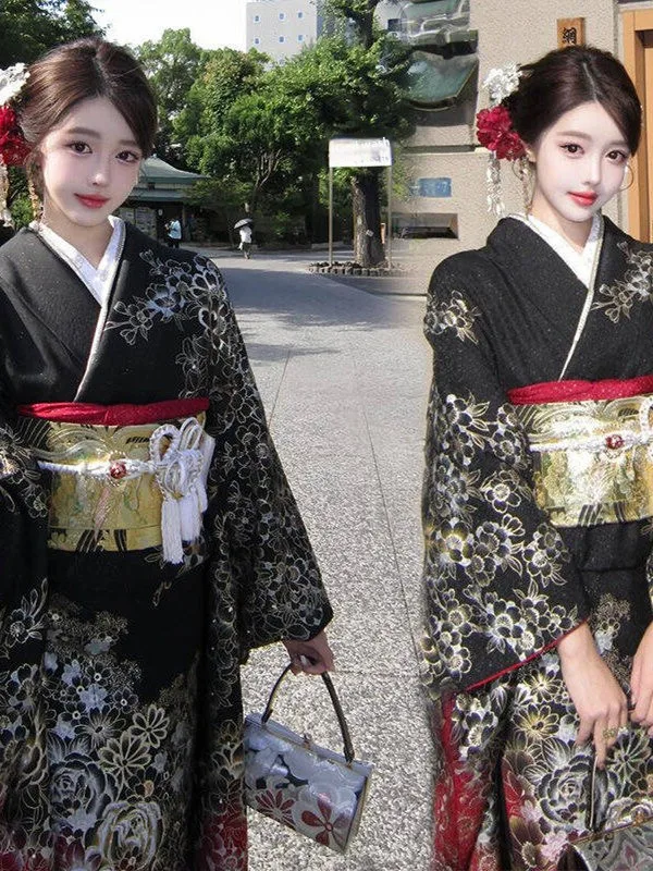 

New Improved Sakura Girl Kimono Personal Fashion Sweet Cool Artistic Photography Black Gang Princess Kimono Traditional Japan...