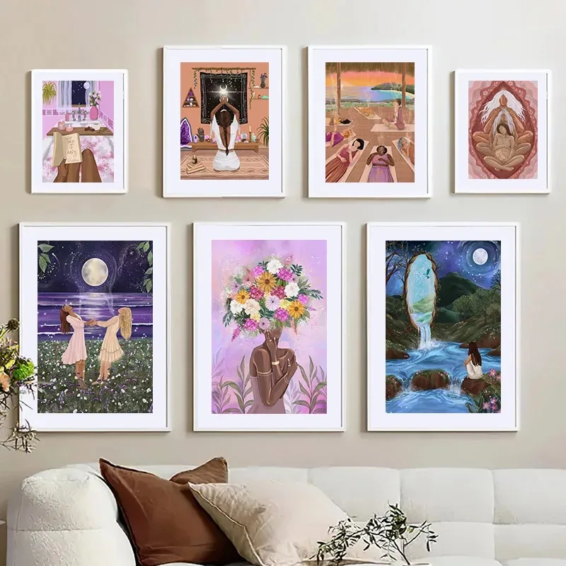 Abstract Women Spiritual Pregnancy Flower Beach Wall Art Canvas Painting Nordic Posters Prints Pictures For Living Room Decor