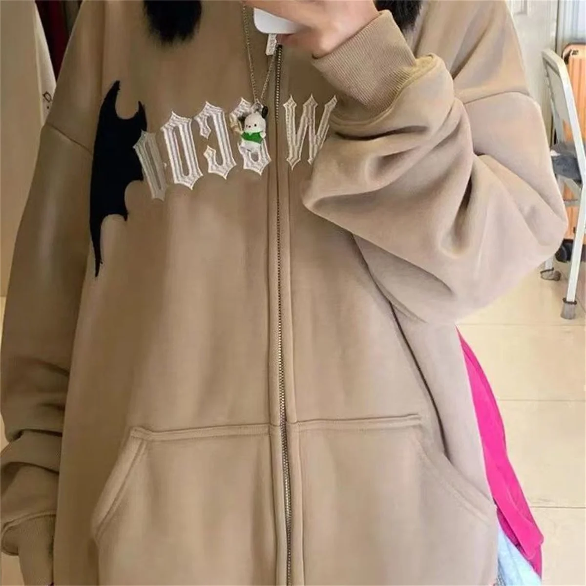 Sweat-shirt à capuche avec cornes maléfiques pour femmes et hommes, Vintage, Harajuku, fermeture éclair, Hip Hop, Streetwear, Y2k, esthétique Grunge, Cardigan