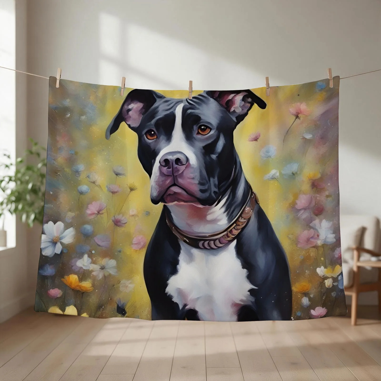 Black and White Pitbull Dog Throw Blanket couch cozy soft plush fuzzy picnic outdoor blanket