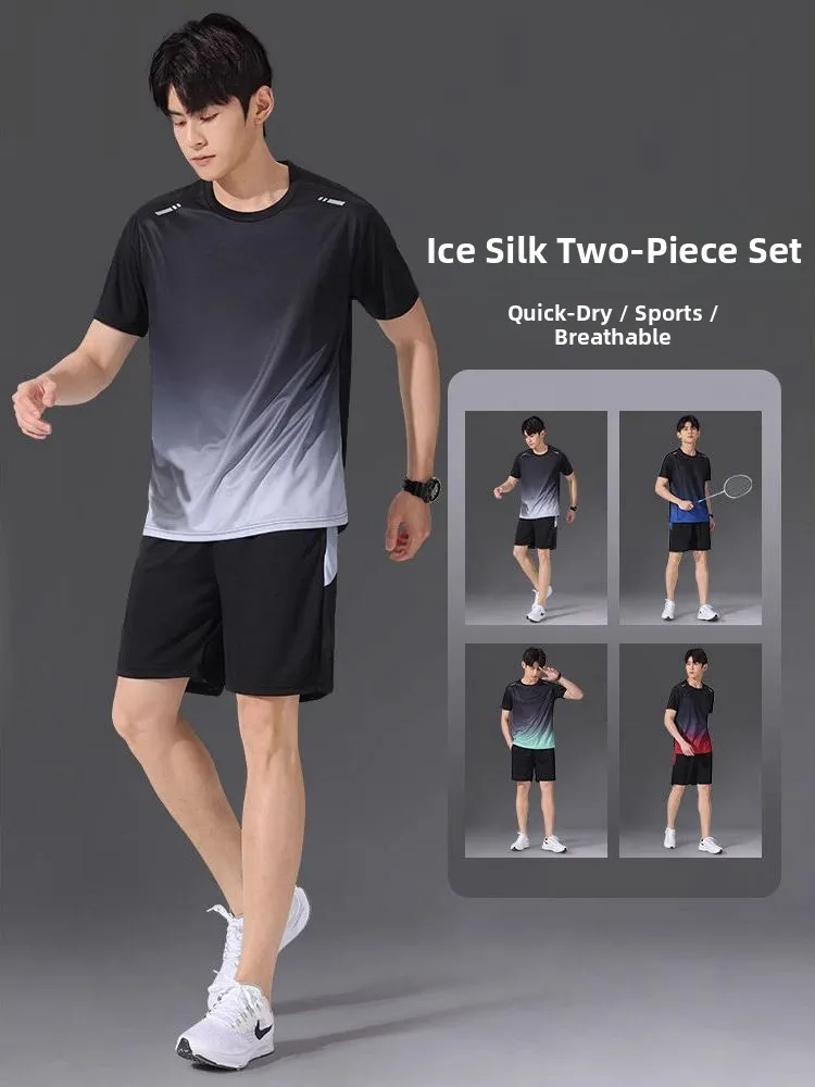 

Спортивный комплект Qui Dry Ice Silk, мужская футболка ort Sve, одежда для бега, летняя одежда для бадминтона, дышащий комфорт...