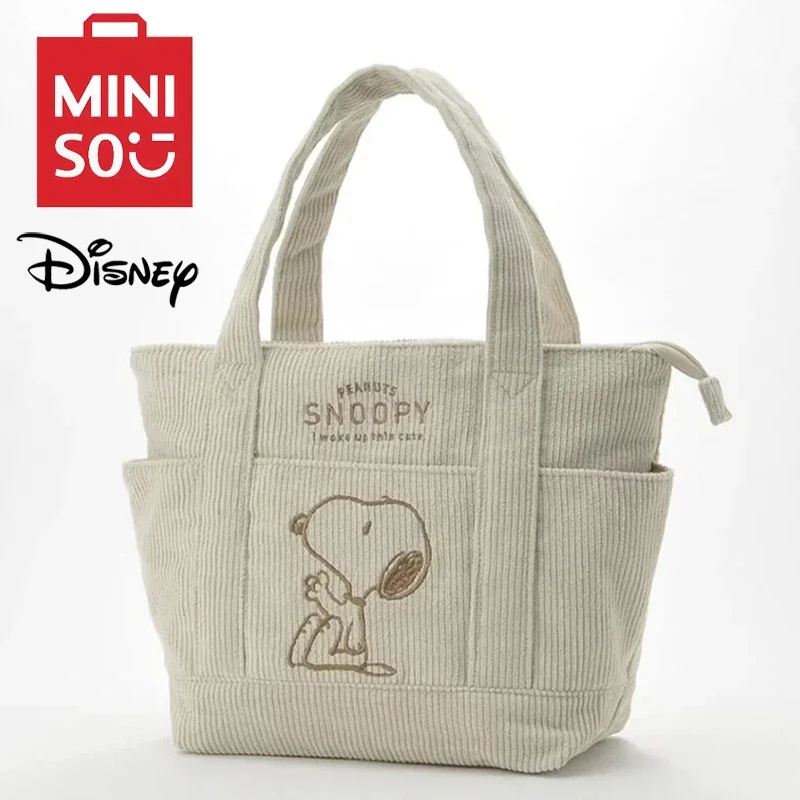 

MINISO Disney New Series Cute Snoopy Corduroy Tote Bag Casual Hundred Students Large Capacity Handbag Zipper Shoulder Large Bag