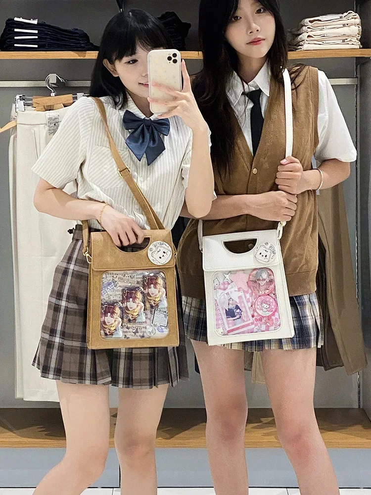 

Japanese Teenager Girls Crossbody Bags PU JK Handbags Transparent Ita bag Women handbags Leather Shoulder Bag Bolso