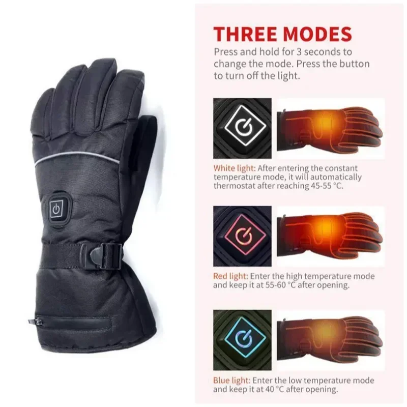 2PC Skiing Heated Gloves With Battery Case Outdoor Waterproof Non-slip Winter Warm Electric Heated Gloves Touch Screen Ski Glove