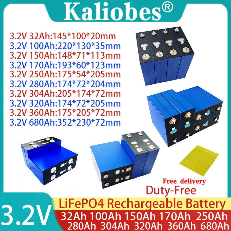 

3,2 В 360 Ач 680 Ач 320 Ач 280 Ач 150 Ач 100 Ач Lifepo4 Батарея Литий-железо-фосфатный солнечный элемент 12 В 24 В Автономная сеть Солнечная ветровка беспошлинная