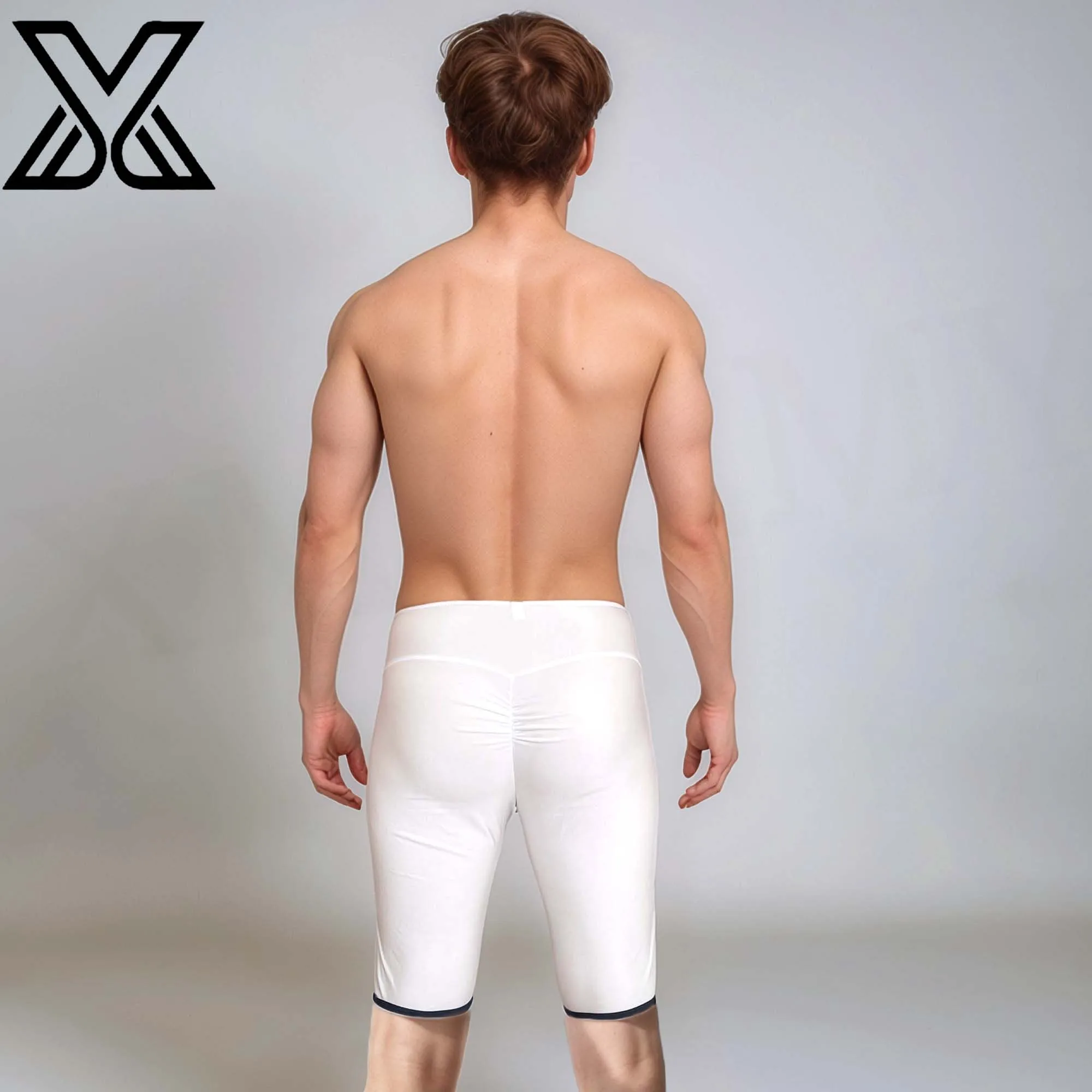 XMJXMY Мужские сексуальные однотонные шорты персикового цвета с пятью четвертью, облегающие, с подъемом ягодиц и плавки Perky