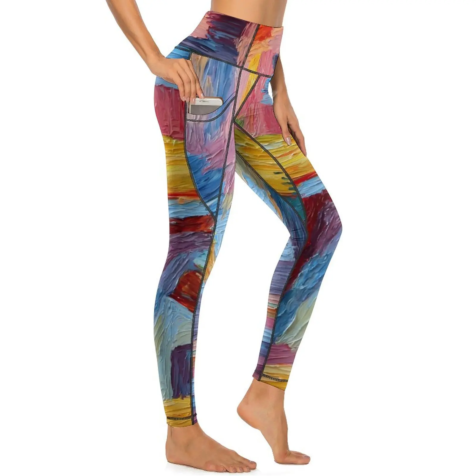 Leggings Push-Up Sexy à Imprimé Coloré avec Poches, Pantalon de Yoga, Doux, Graphique