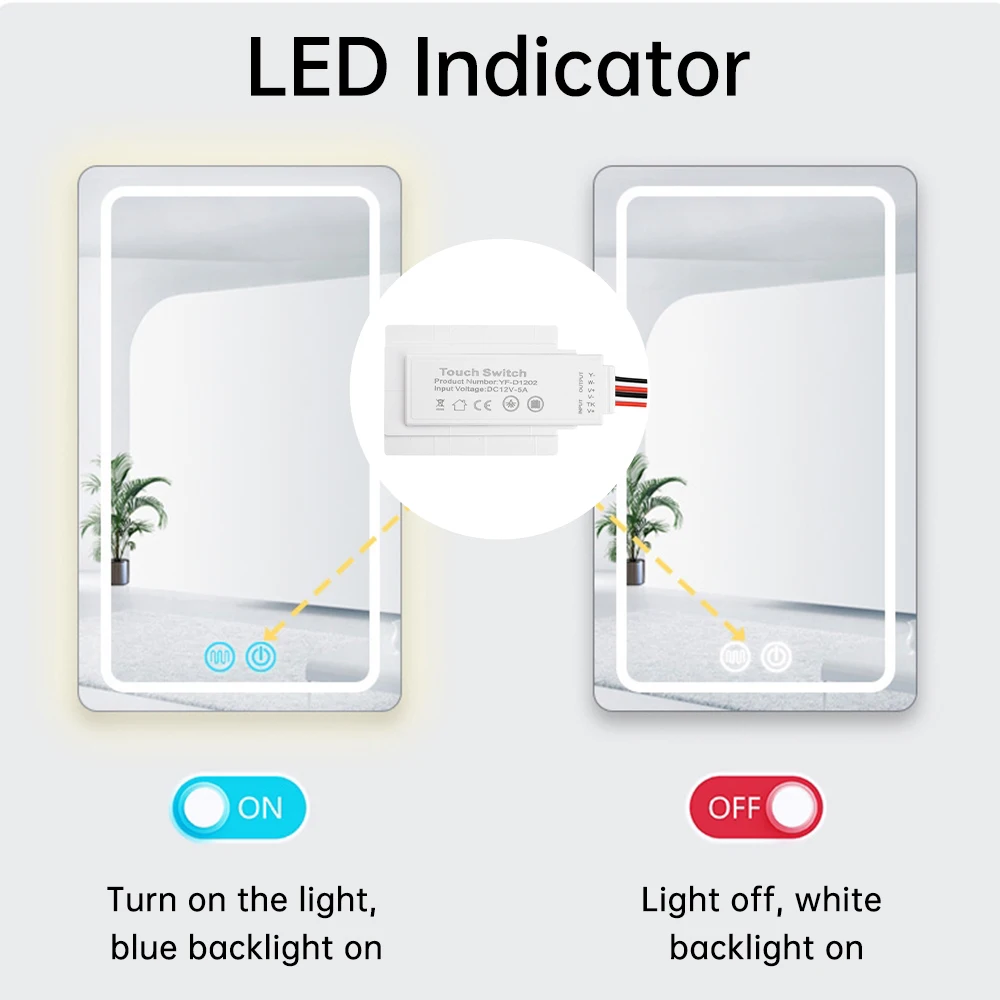 Smart Inductive Dimmer Switch DC12V 5A 60W LED Briver LED Double Touch Button Defogger Switches for Bathroom Mirror Light
