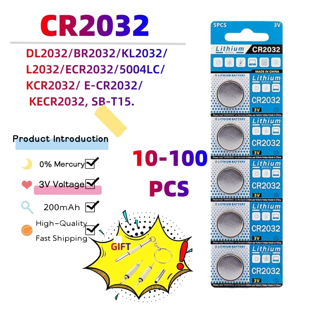 10-100 szt. 100% oryginalna bateria cr2032 3v komórka przycisku specjalistyczna kontrola pilot samochodowy bateria DL2032 3v bateria litowa do