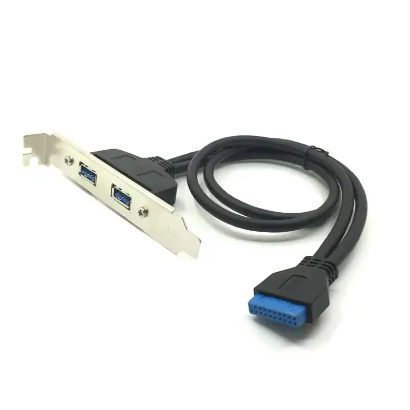 50cm Dual Port USB 3.0 to Motherboard Mainboard 20pin Header Adapter Cable w/ Rear PCI Bracket Panel,20-pins to 2 X USB A Female