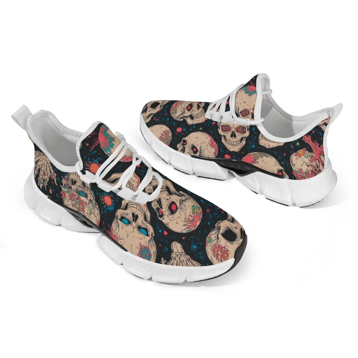 Fashion Skull Running Shoes for Men Women Edgy Elegance Sneakers Gothic Light Weight Mesh EVA Walking Tennis Sports Shoes