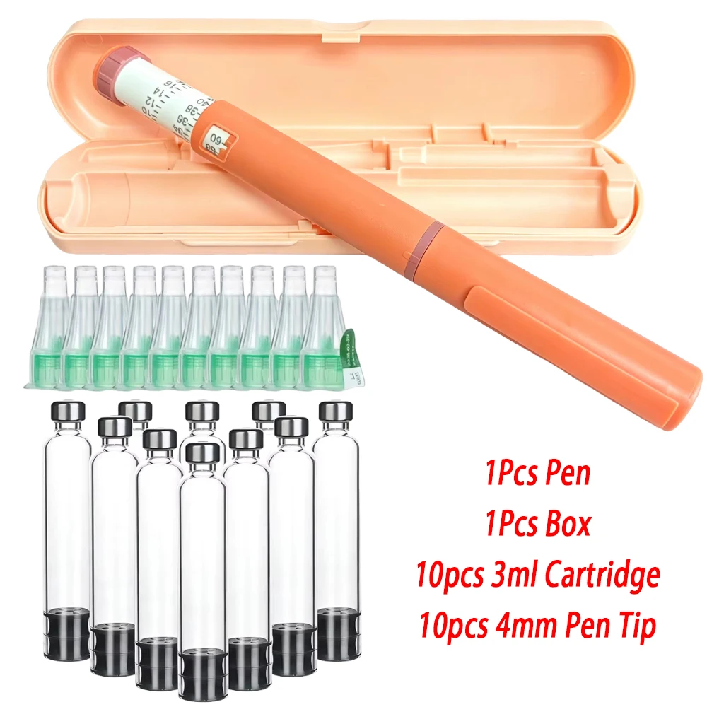 3ml Colorful Reusable Insulin Injection Pen Set With 32G 4MM Needle 3ml Cartridge 60U Peptide Pen Portable Case Dosage Control