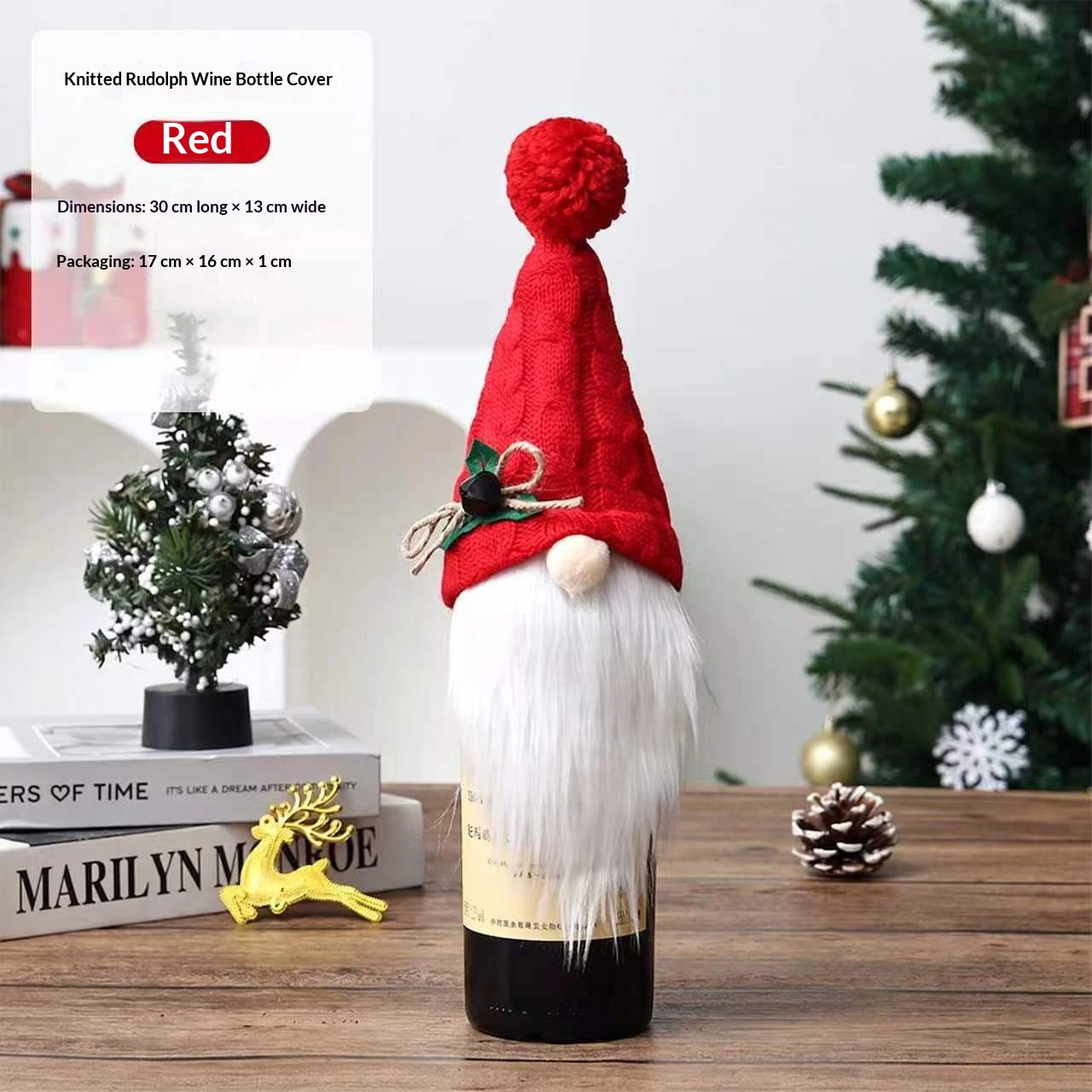 1Pc Christmas decorations, Rudolph wine bottle cover, table gnome doll red wine bottle sleeve, Christmas wine bottle topper