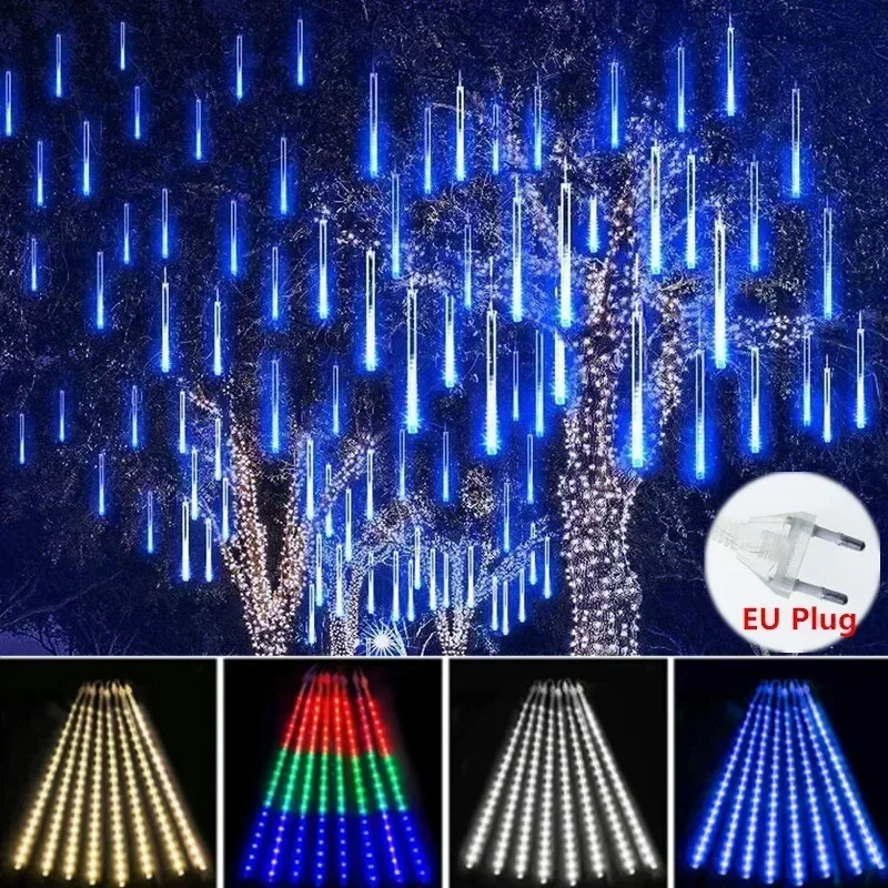 2024 LED Meteor Shower Rain Lights Waterproof Falling Raindrop Fairy String Light for Christmas Holiday Party Patio Decor 30CM