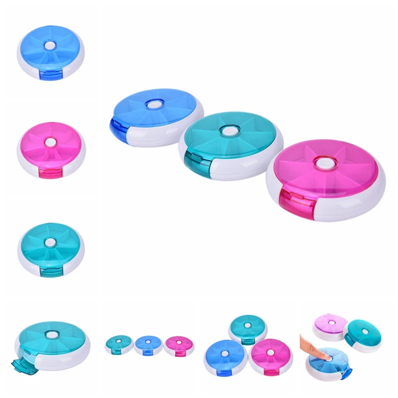 1pc Weekly Rotating Pill Box 7Day Travel Pill Splitter Box Medicine Portable Tablet Cutter Storage 7 Grids Dispenser Container