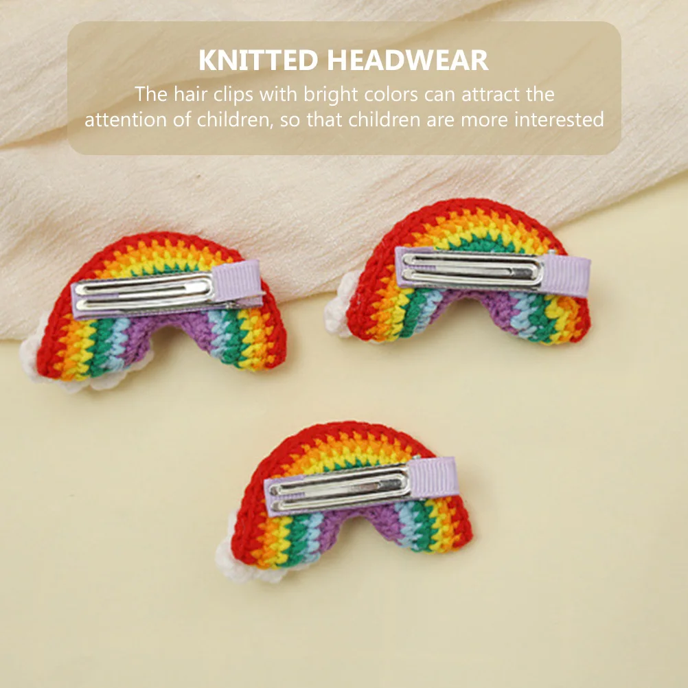 

1 пара вязаных радужных заколок для волос, красочные детские заколки, мягкие, удобные, приятные для кожи аксессуары для волос для девочек
