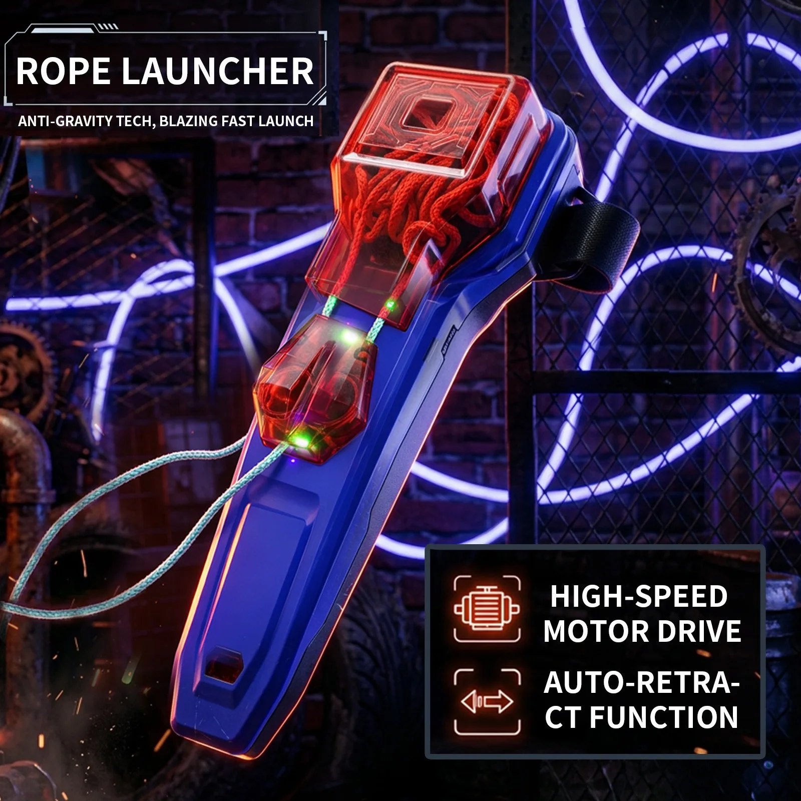 Luminous Handheld Rope Launcher Automatic Recycle Glow In Dark Portable Stress Relief Fidget Toy For Daily Relax Entertainment