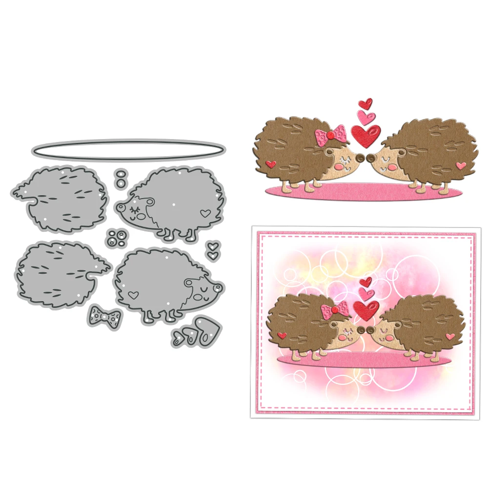 

MangoCraft Hedgehog Hearts Cutting Dies Love Valentine's Day DIY Scrapbooking Supplies Metal Dies Knife Mold For Cards Albums