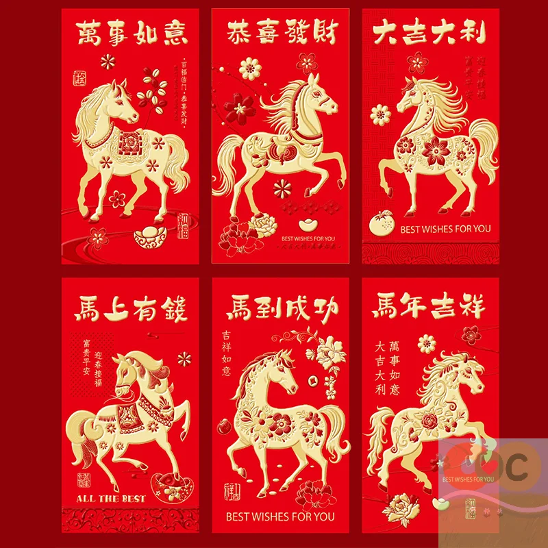

HUA HUA 6Pcs Chinese New Year Money Envelope Lucky Red Pockets 2026 Horse Year Spring Festival Red Envelope HUA HUA