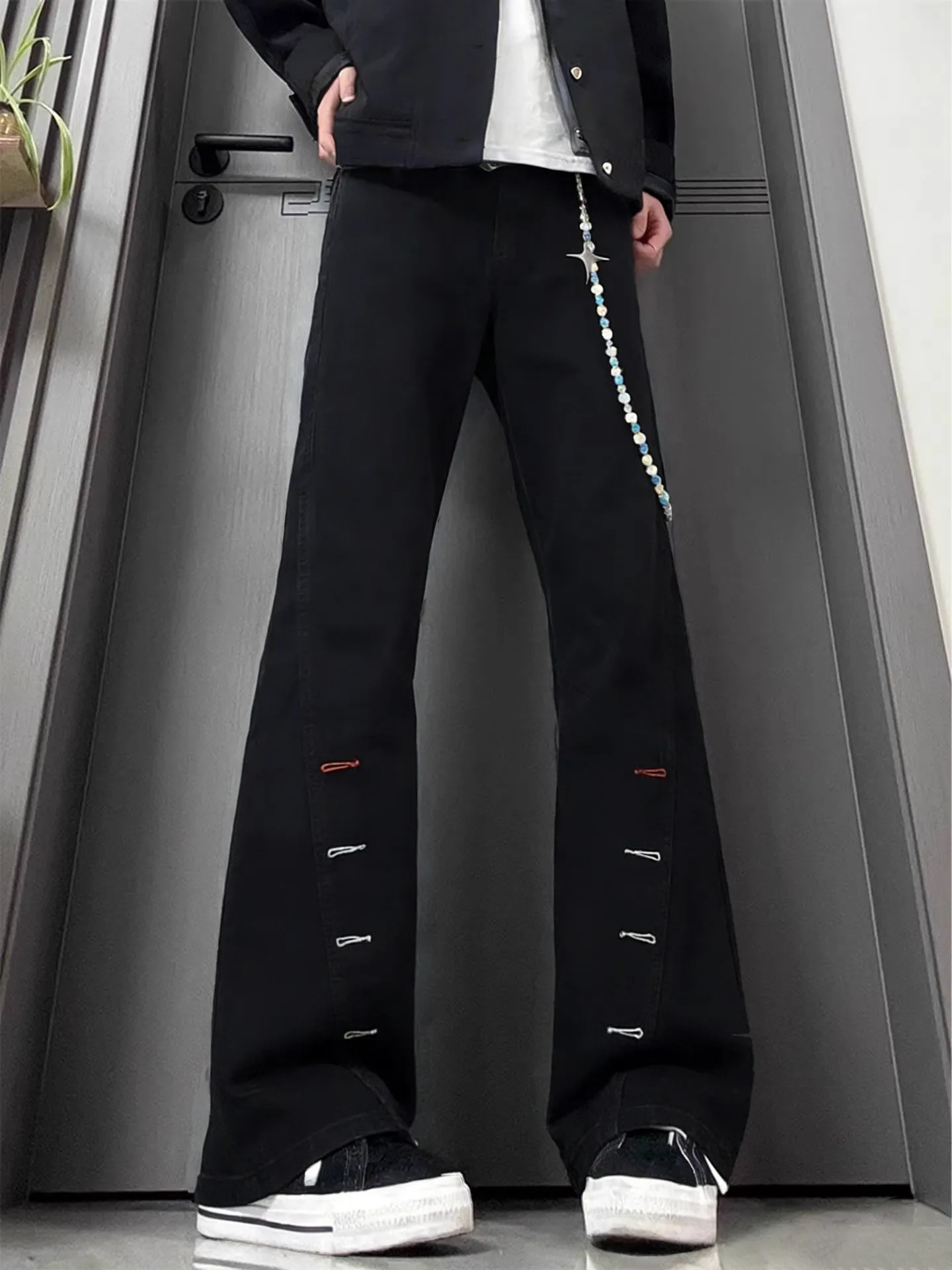 

Мужские джинсы Cleanfit с вышивкой, прямые, слегка расклешенные, в американском стиле, черные, из хлопка, с эффектом потертости