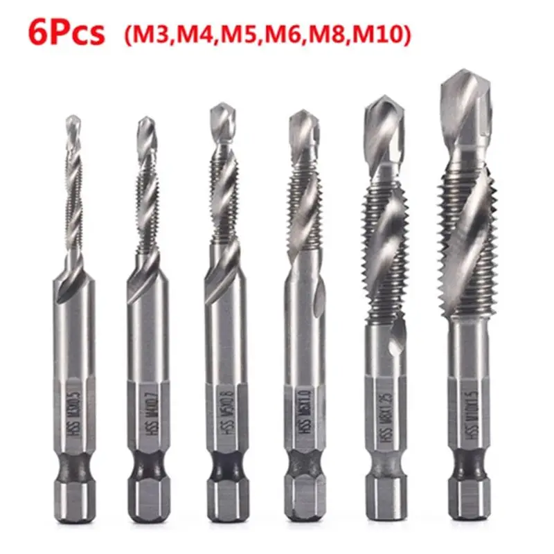 ONCE 6Pcs M3 M5 M6 M8 M10 High Speed Steel Titanium Plated Composite Tap Drill And Tap Integrated Machine Tap