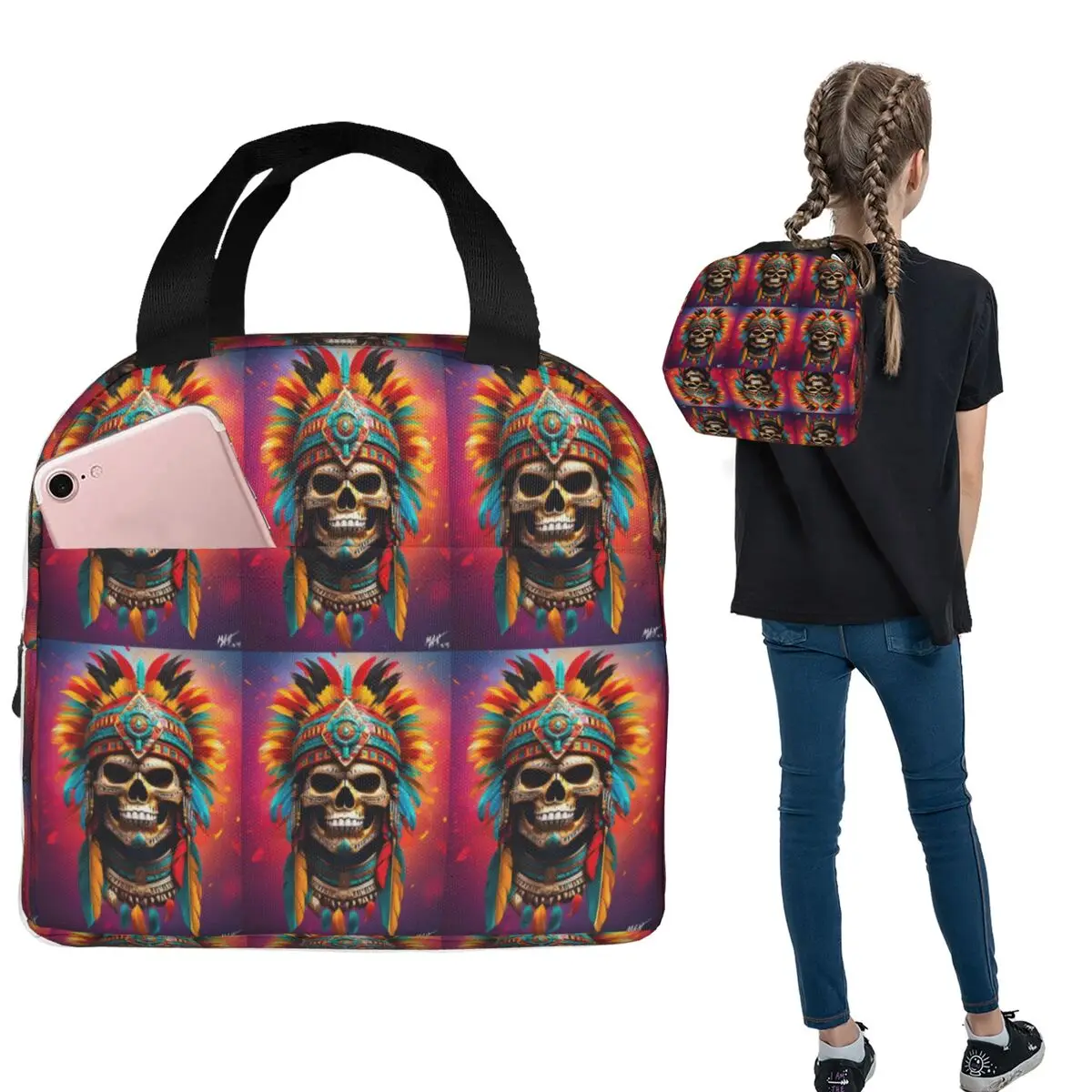 

Изолированная сумка для обеда Aztec Skull7 для женщин и детей, герметичные контейнеры для еды, термосумка для обеда