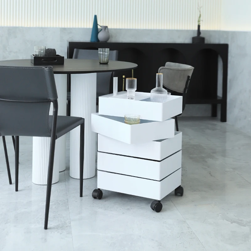 Rotating Storage Cabinet Bedside Storage Portable Cabinet Side Office Cosmetics Multi-layer Movable Table Living Room Cabinets
