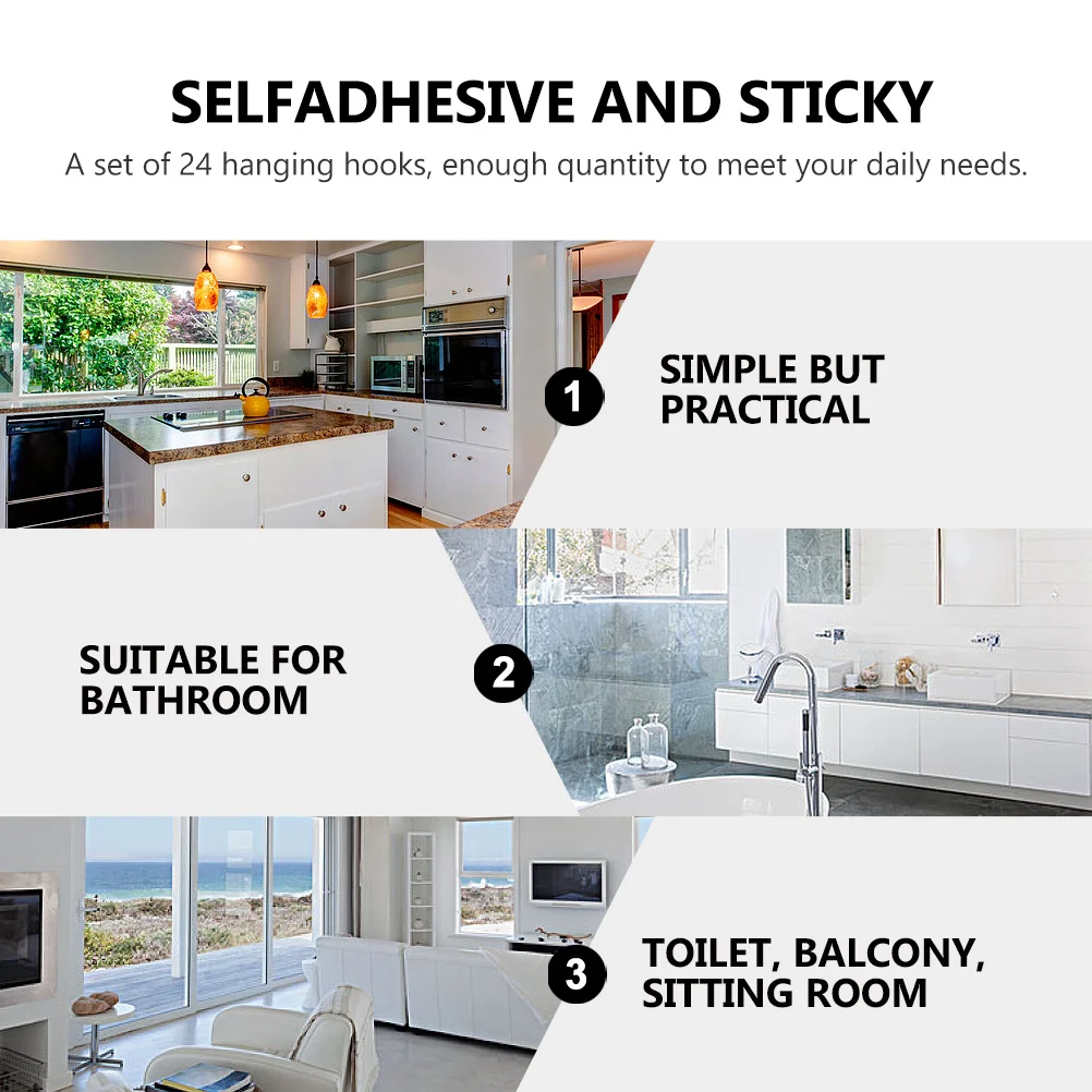 

24pcs Stainless Steel Hooks Wall Mounted Organizer Kitchen Bathroom Adhesive Holder Self-Adhesive Wall Hanger Punch Free