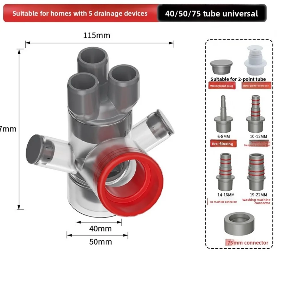 For multi Appliance Drain Adapter Three Way Design Fits 40mm 50mm 75mm Pipes Includes Silicone Gasket and Gravity Flap