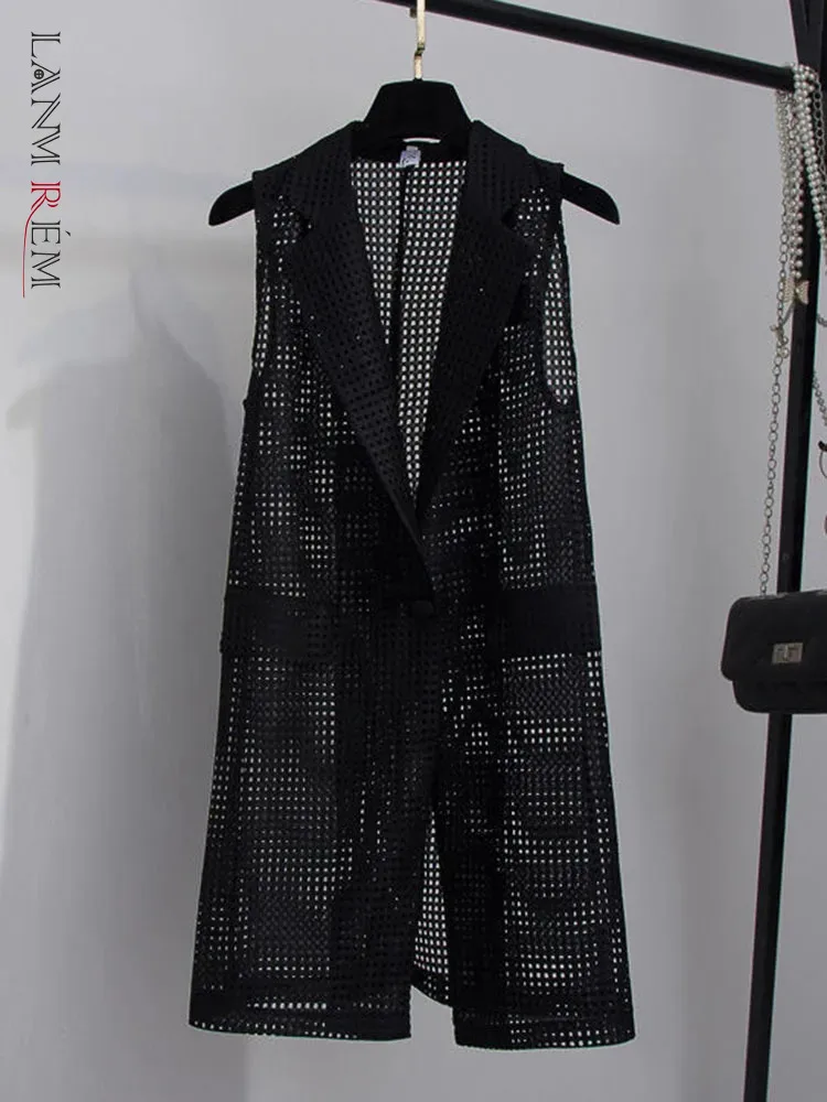 

LANMREM жилет с вырезами 2024 летняя новая Корейская версия кардиган тонкий средней длины Свободное пальто Офисная Женская модная одежда 2DA6881