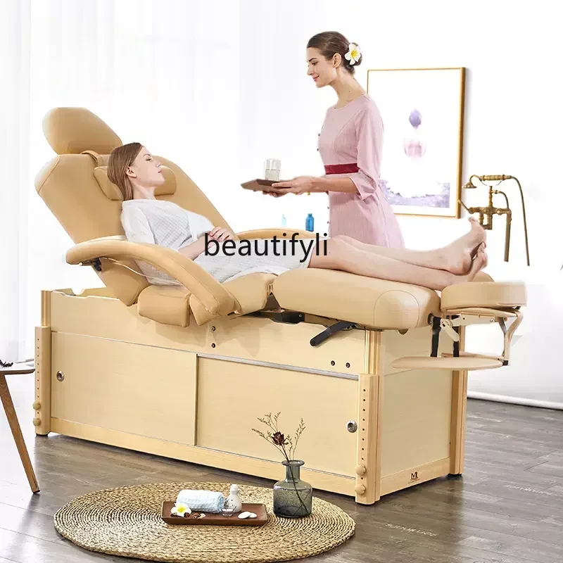 

smt14 Fixed Beauty Salon Medical Massage Facial Bed Solid Wood Massage Yard with Locker Diagnostic Couch
