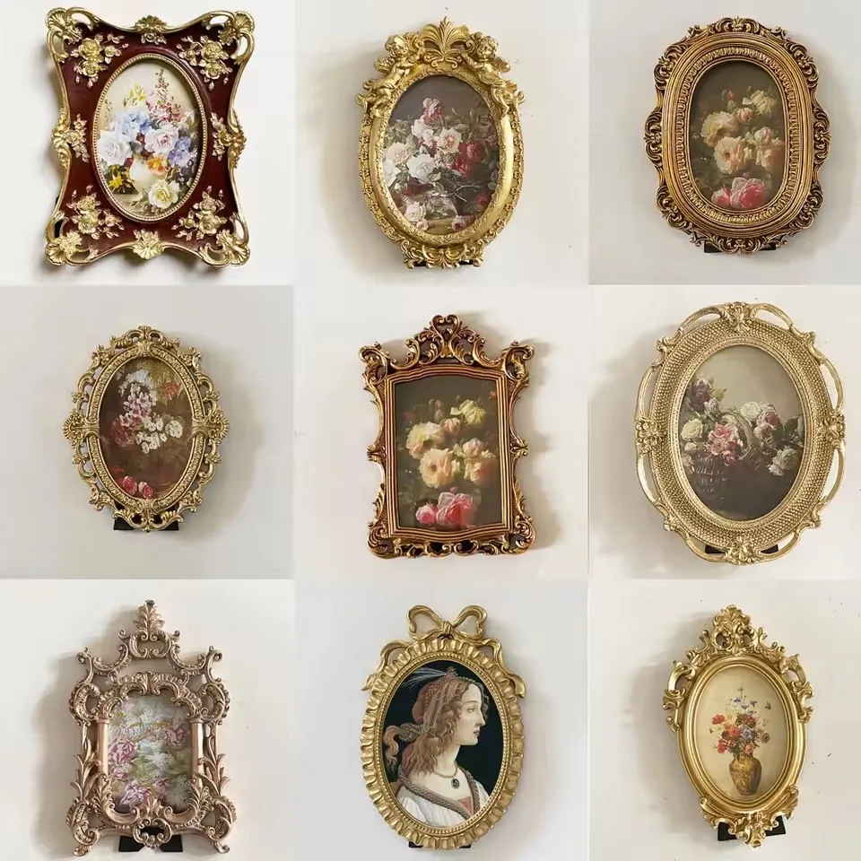 

Photo Frame Retro Gold Resin Antique Vintage Metal Picture Frame Home Decor Creative Classic Photo Decor European Gift Frame Wal