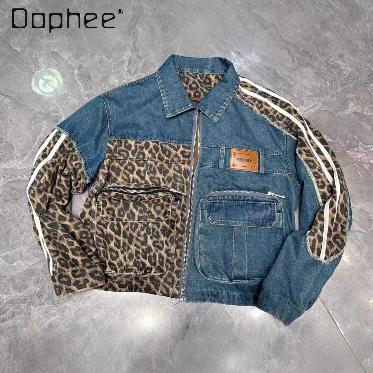 Veste en jean de Style européen pour femmes, imprimé léopard, Patchwork, grandes poches, manches AB, rayé, tendance, nouvelle collection printemps 2026