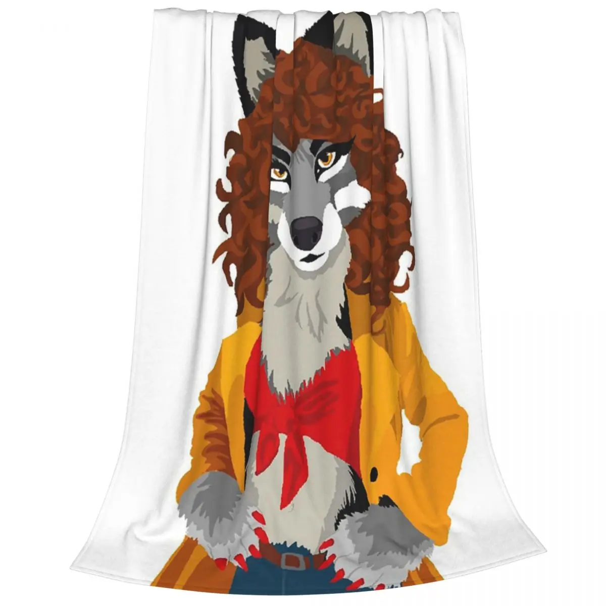 Wolf Woman In Yellow Jacket,red Halter Top Blanket Flannel Sofa Throw Blankets For Home Bedroom Outdoor Throws Bedspread Quilt