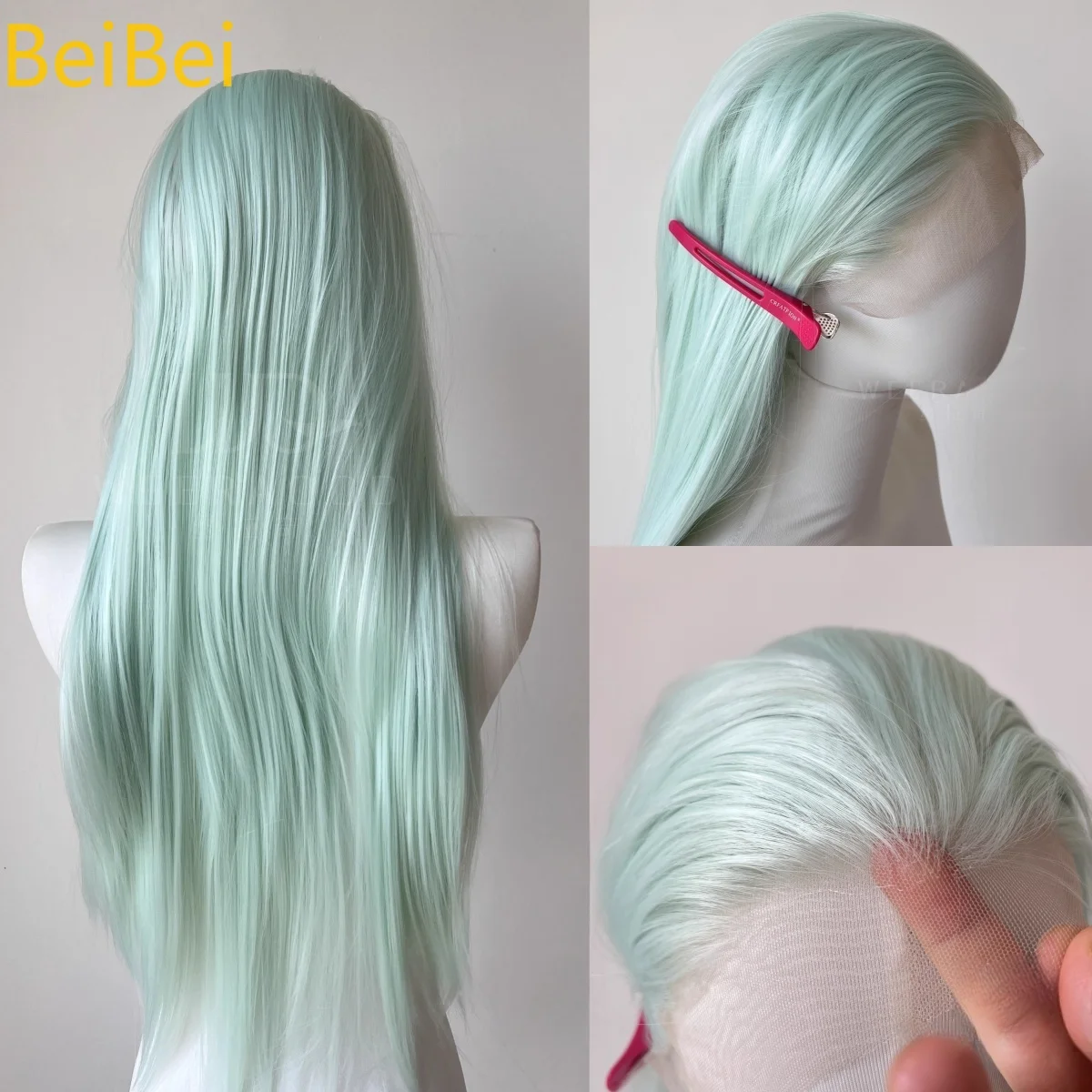 

Light Green Lace Front Wig for Women 26inch Long Straight Cosplay Wigs Lace Wig Water Green High Temperature Fiber Hair Wig