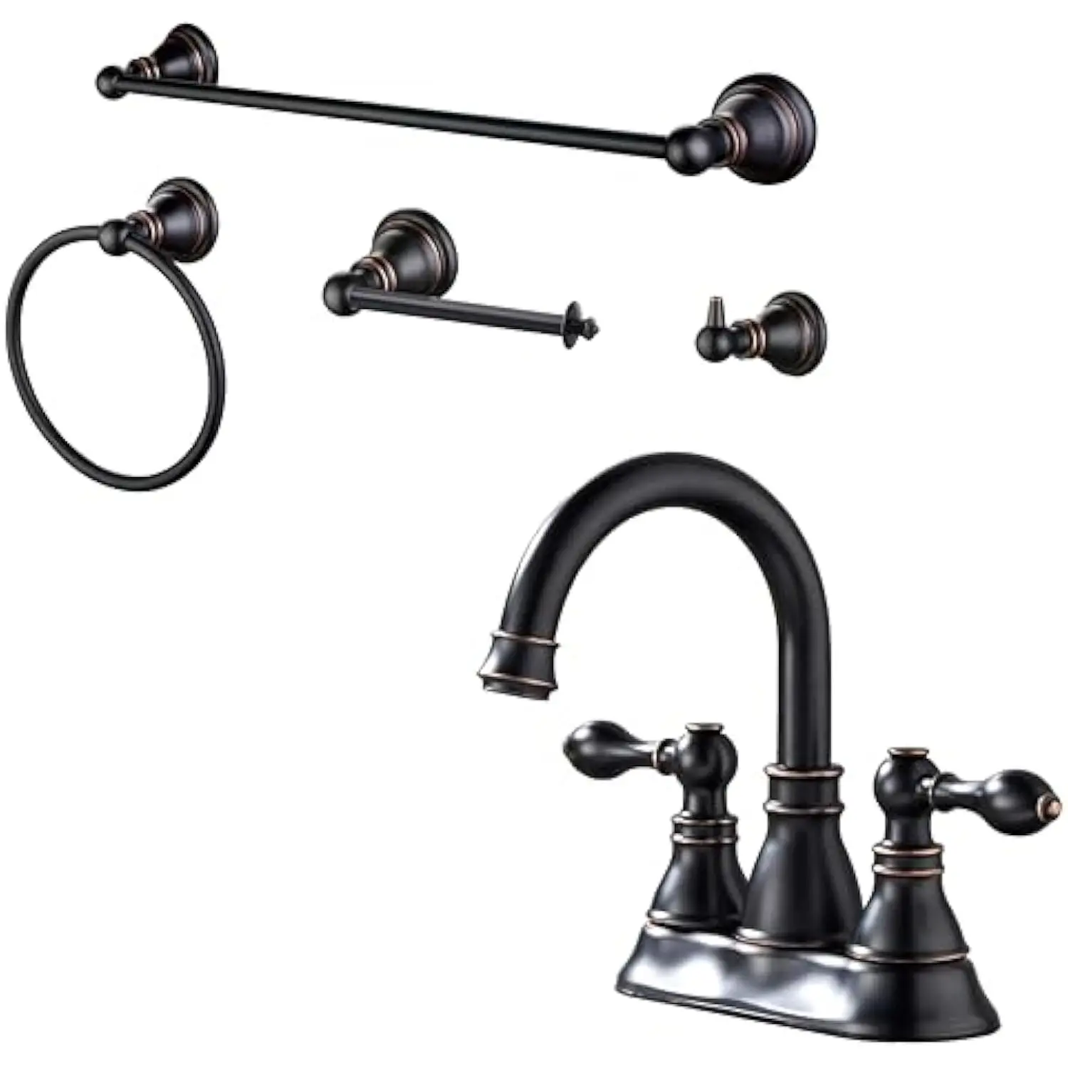 

Bathroom Centerset Bathroom Faucet and 4-Piece Bath Accessory Set, Oil Rubbed Bronze, Cb-0845-Orb
