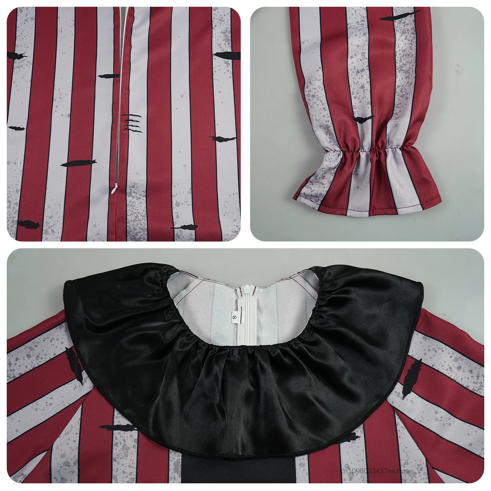 Adult Horror Striped Clown Cosplay Costume Ruffle Sleeve with Black Collar Scary Circus Outfit Halloween Carnival Party Outfits view 6