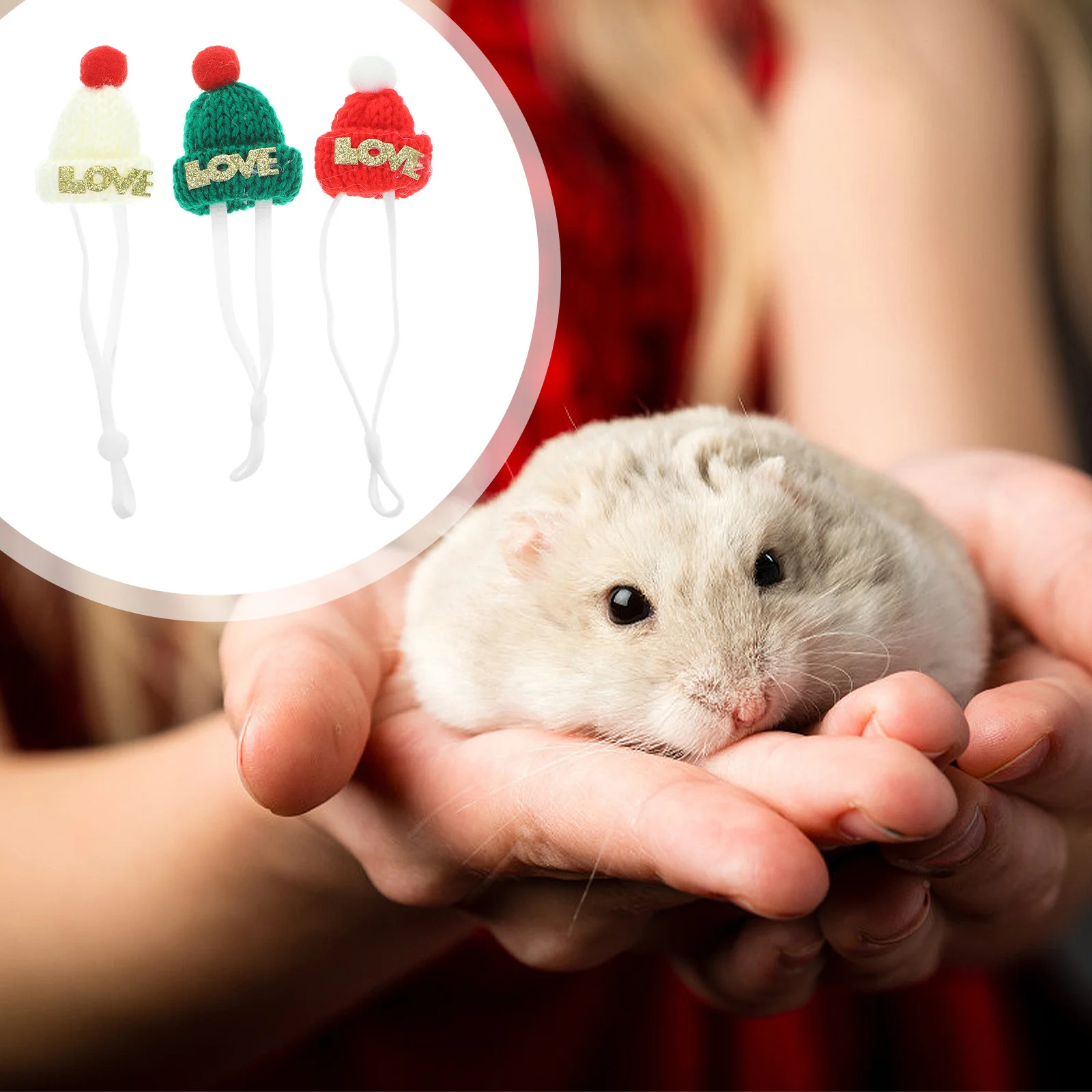 

3Pcs Hand-Knitted Christmas Hat Adjustable Strap Small Animal Hat for Hamster Hedgehog Durable Polyacrylic Fiber Holiday