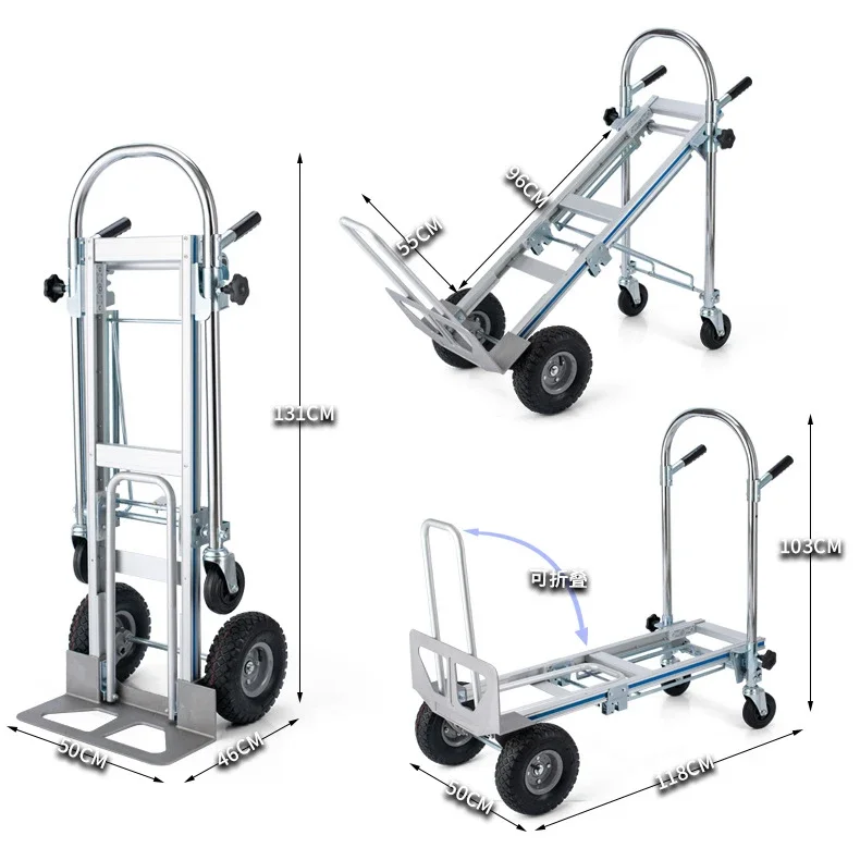 GZT200A Multifunctionele handwagen met vier wielen, 200 kg aluminium opvouwbare handtrolley