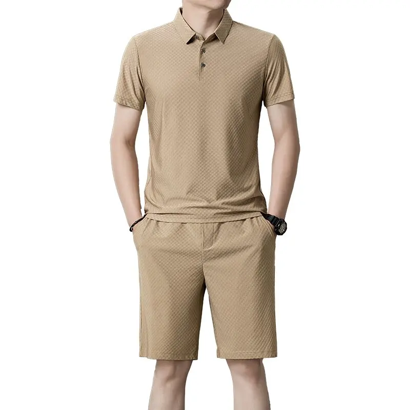Summer Solid Color Comfortable Breathable Short Sleeve T-Shirt Set Men's Leisure Loose Sports Fitness Large Size Two-Piece Set
