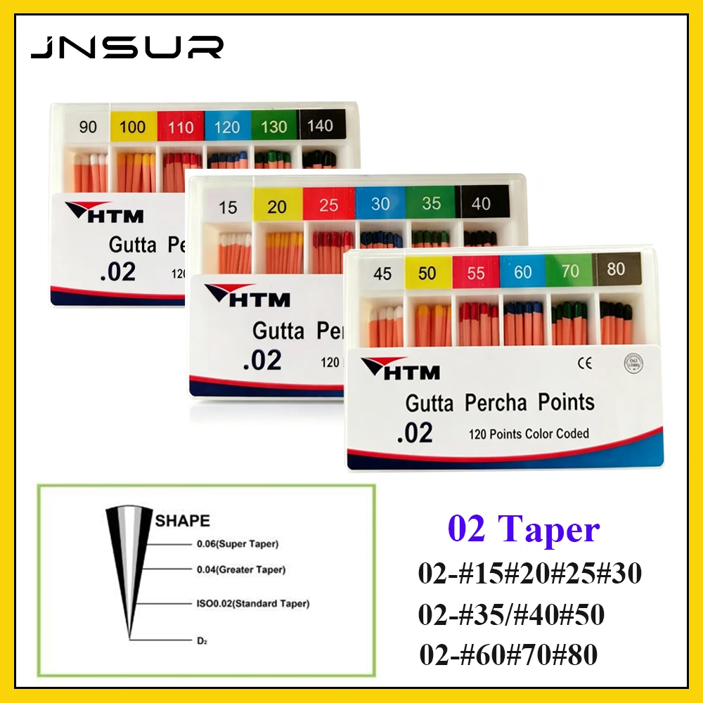 JNSUR Dental Gutta Percha Points Endo Root Canal Obturating Tips Endodontic Materials Taper 0.02 Dentistry Clinic Supply