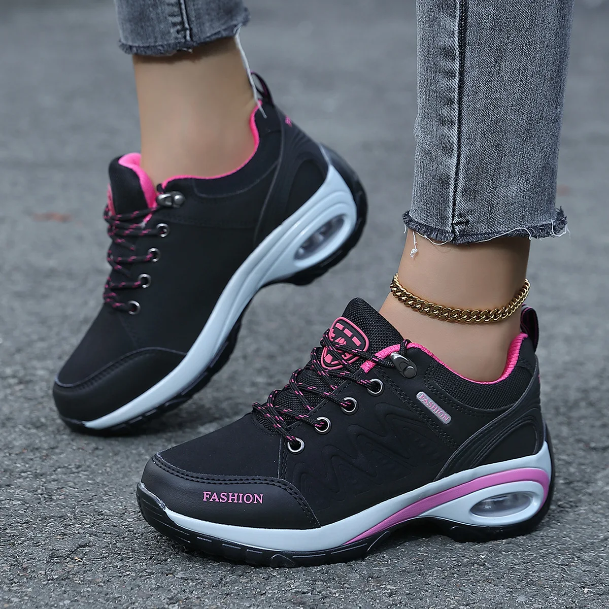 Outdoor Hiking Thick Sole Height Increasing Rocking Anti Slip Soft Sole Mom Shoes Casual Travel Women Shoes