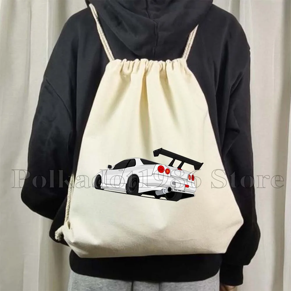 Fashion Vintage Male Men JDM Tokyo Drift Sports Car Gift Canvas Drawstring Bags Soccer Backpack Gym Sackpack Sports String Bag