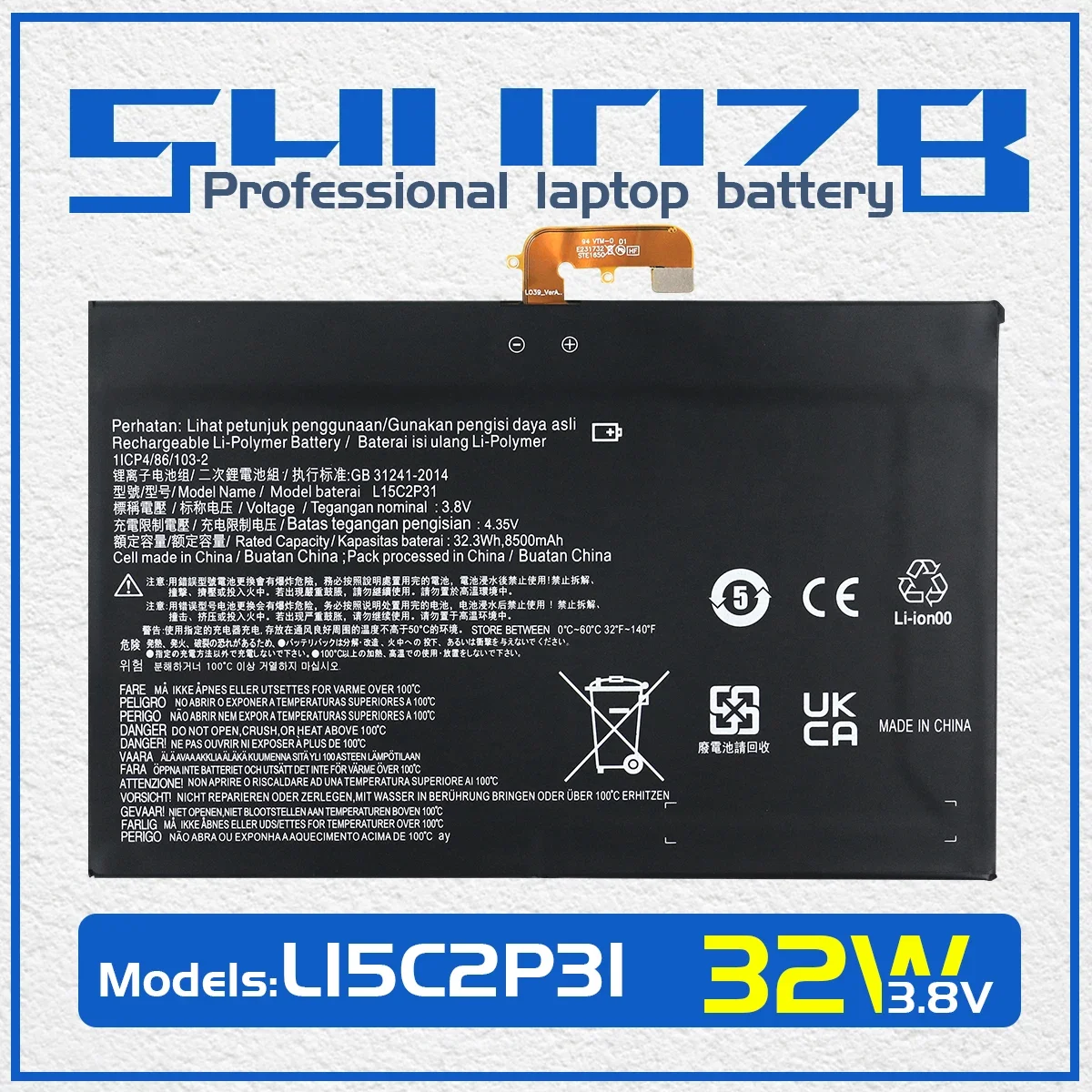 

SHUOZB L15C2P31 Laptop Battery For Lenovo Yoga Book YB1-X91F X91L X91X YB1-X90F YB1-X90L Series Tablet Battery SB18C04740 3.8V