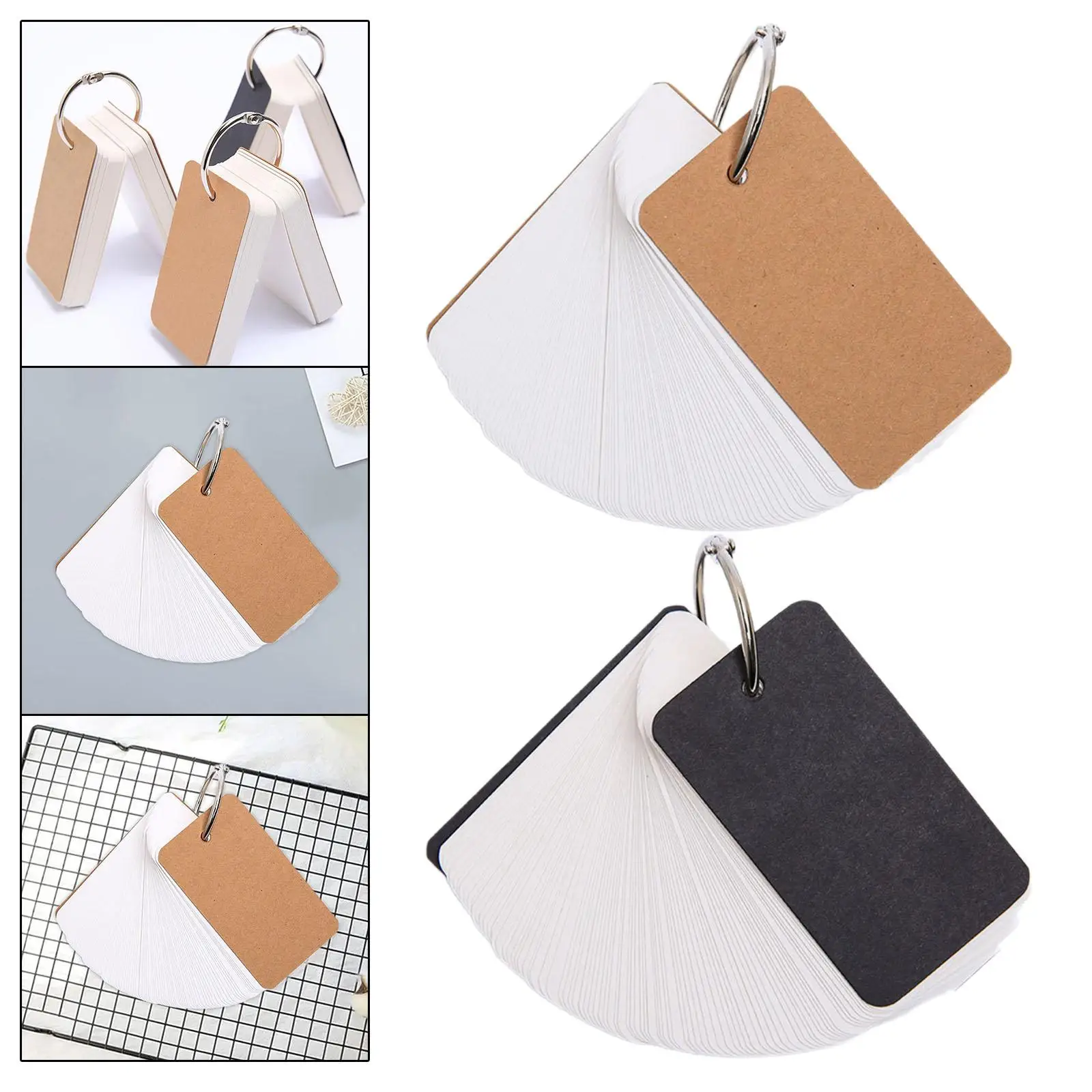 4 Pieces Index Cards with Ring 400 Sheets Message Note Cards Removable Learning Language Office Supplies Note Cards for Studying