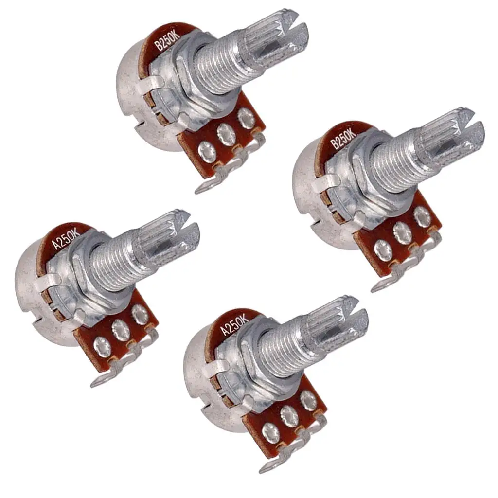 Metric Full Size 18mm Split Shaft Pots A250K & B250K Guitar Potentiometers, 4 Pieces